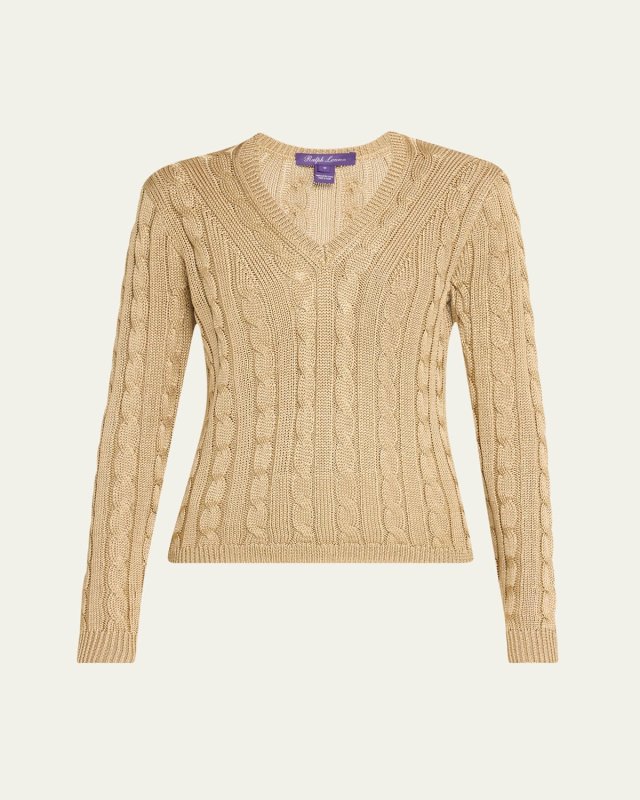 Cable V-Neck Silk Sweat